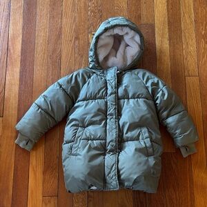 GAP Olive Green Puffer Jacket with Sherpa Lining